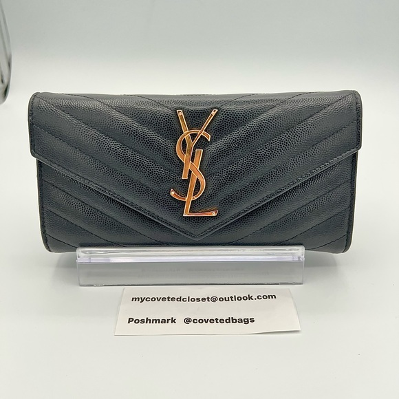 YSL Cassandre Matelassé Large Flap Wallet in Black. - Picture 1 of 10
